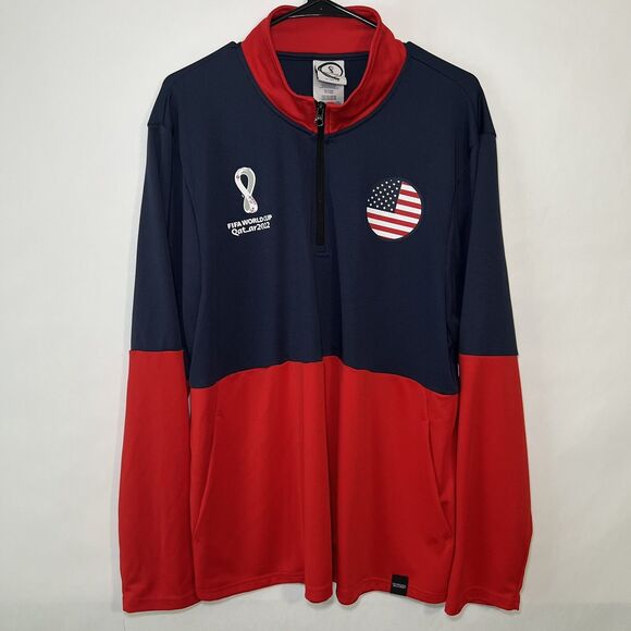 FIFA World Cup Qatar 2022 USA 1/4 Zip Track Jacket Mens Size XL Blue Red Flag - Picture 1 of 9